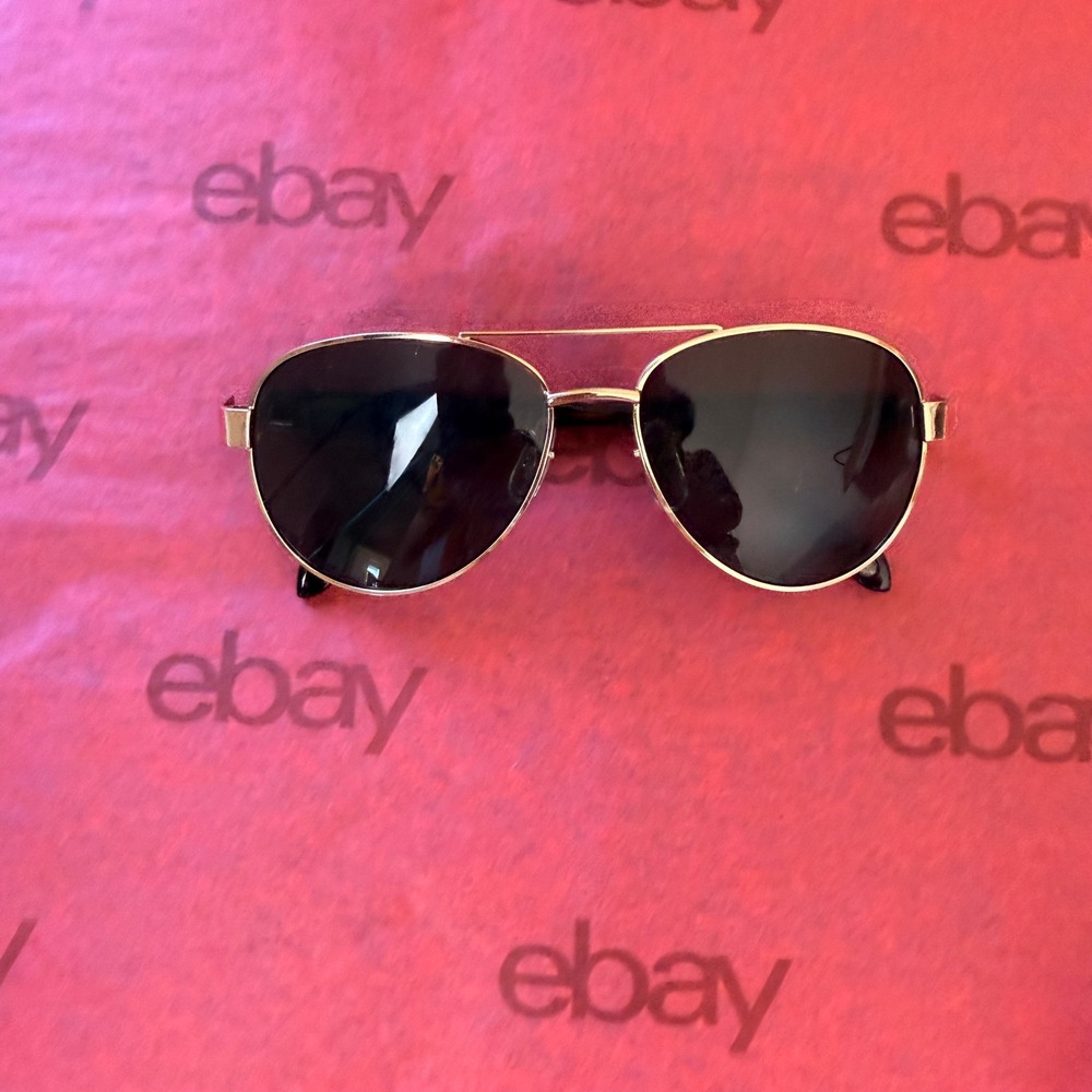Fossil Aviator Sunglasses Mens Women 57-15-135 Gold Black 90s Top Gun FM25 Metal